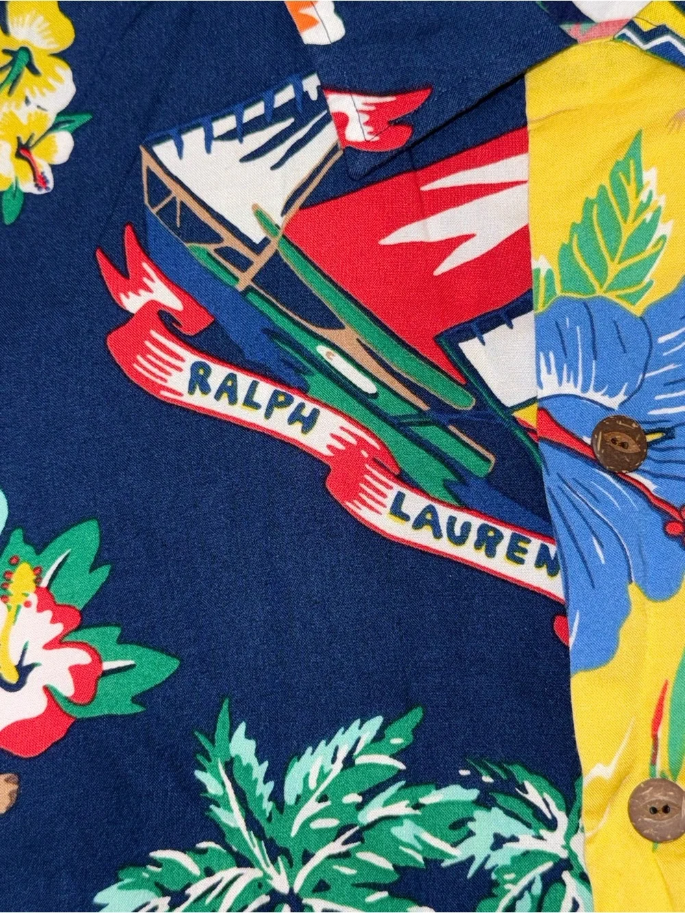 Polo Ralph Lauren Mens L Hawaiian Shirt 100% Viscose Tropical Floral Classic Fit